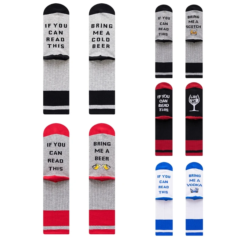 Novelty Striped Read This Socks Funny Saying Beer Wine Vodka Hosiery