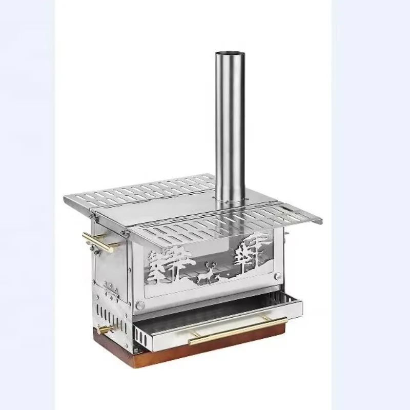 

【Best-selling】Portable Stainless Steel Tent Stove Outdoor Cooking Foldable Campfire Oven Side Fire Window BBQ Charcoal Fuel-Iron