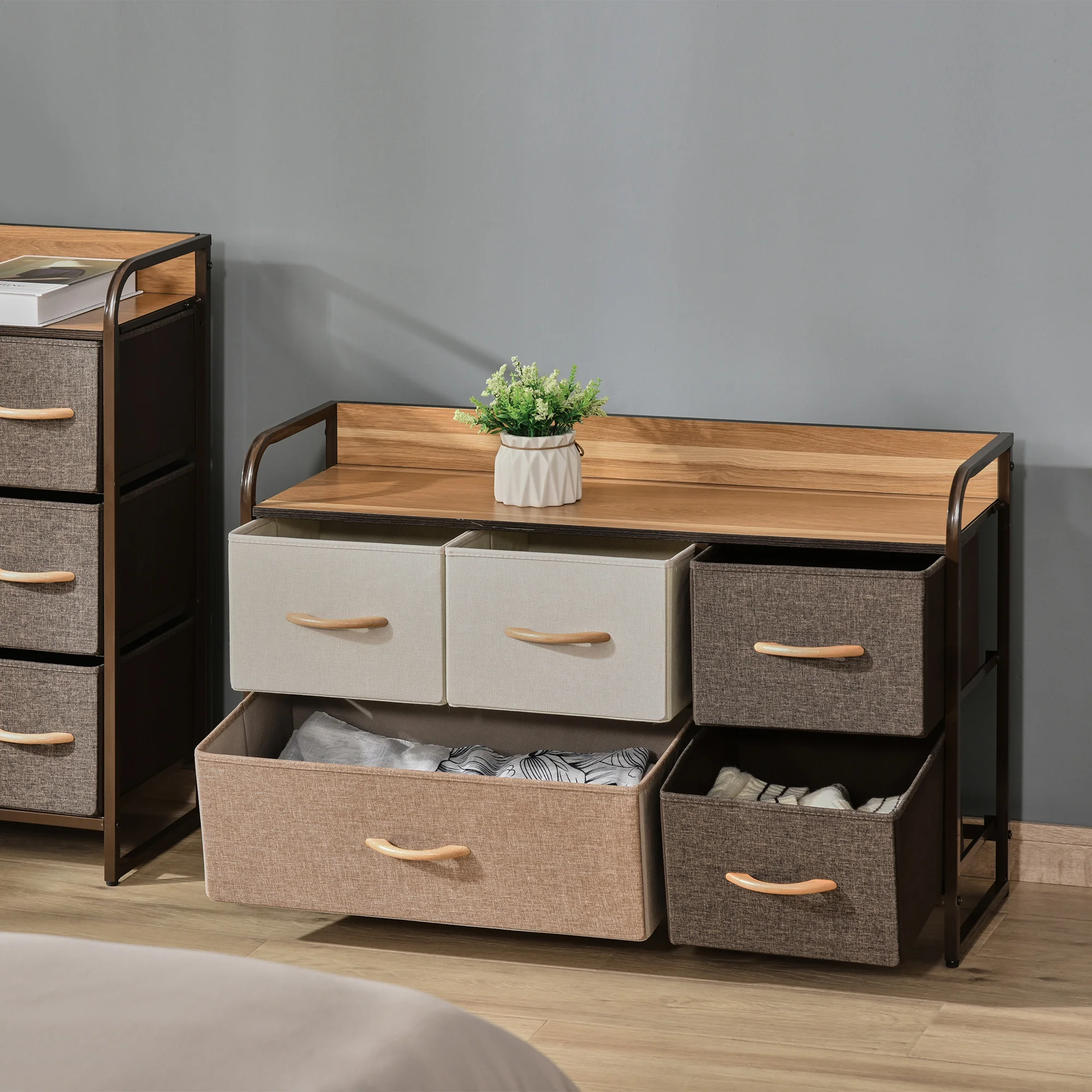 Drawer Dresser Tower Unit Clothes Storage Organizer with Wood Top, Steel Frame
