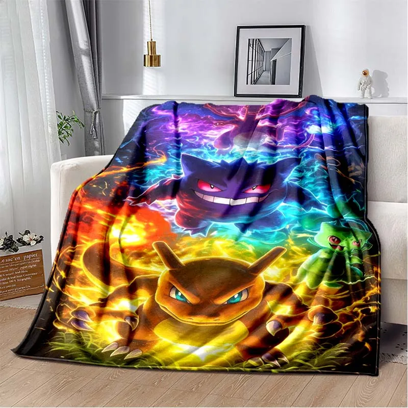 Japanese Pokemon Gengar Anime Print Flannel Blanket Soft Warm Throw For Bed Sofa Kids Room Picnic Indoor Home Bedding Decor Gift