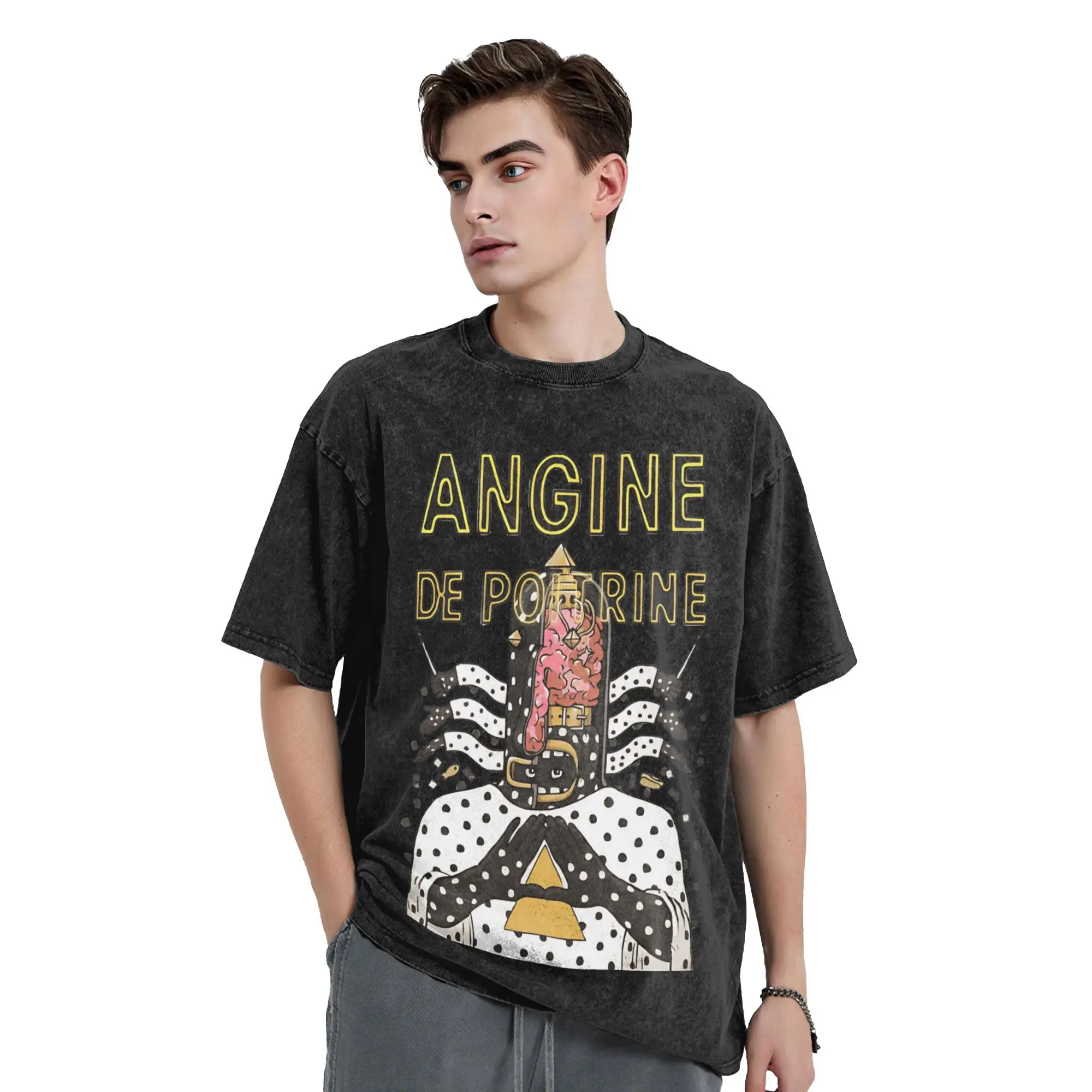 Angine de Poitrine Drummer Cutaway Vintage Washed T Shirt Unisex Cotton Clothing Retro  O-neck Short Sleeve