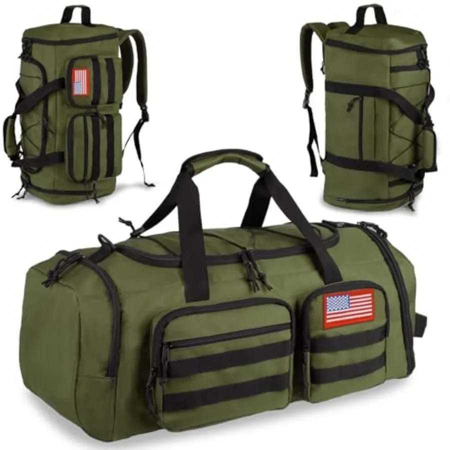 Tactical Gym Bag for Men 50L 3 in 1 Sports Duffle Bag with Shoes Compartment for Travel, Water Resistant Travel Backpack Weeken