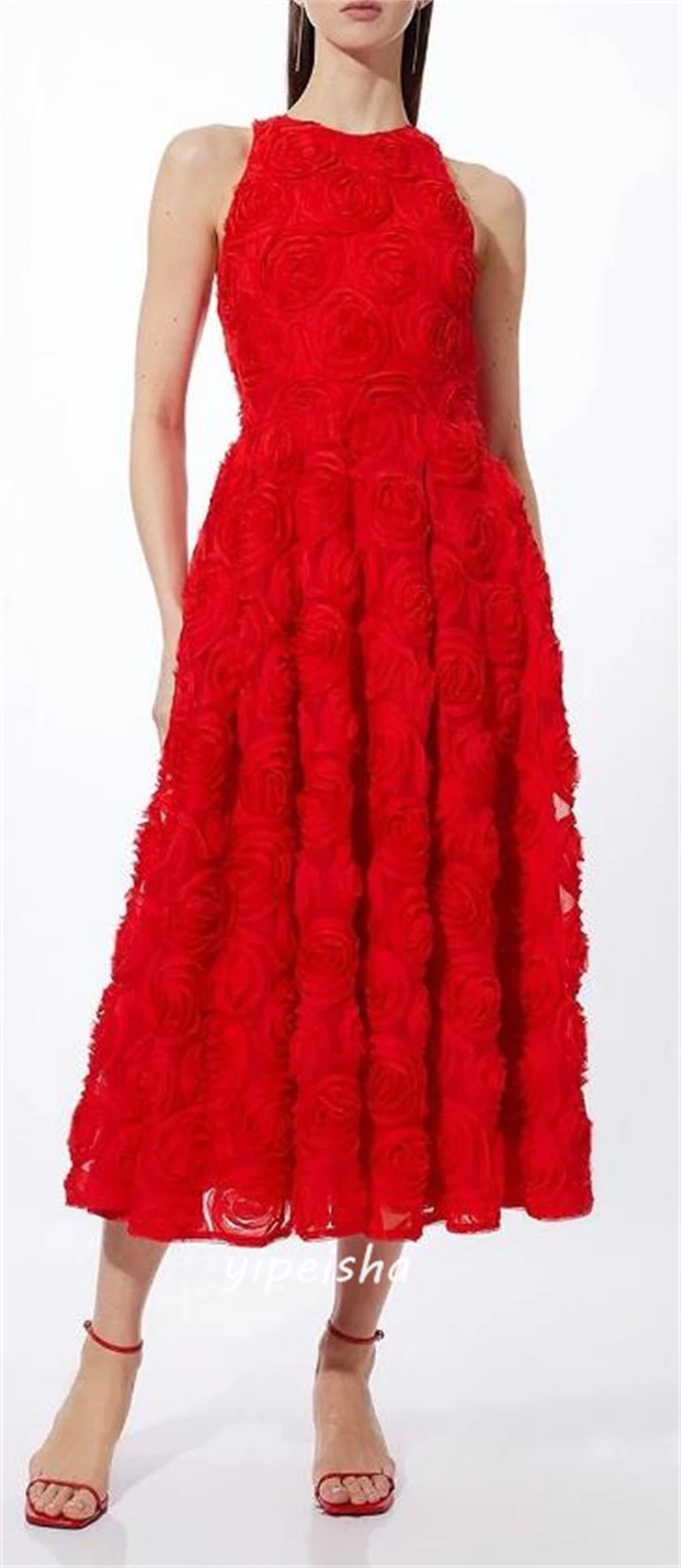 Customized Modern Style Formal Evening O-Neck Ball Gown Flowers Tulle Bespoke Occasion Party Dresses