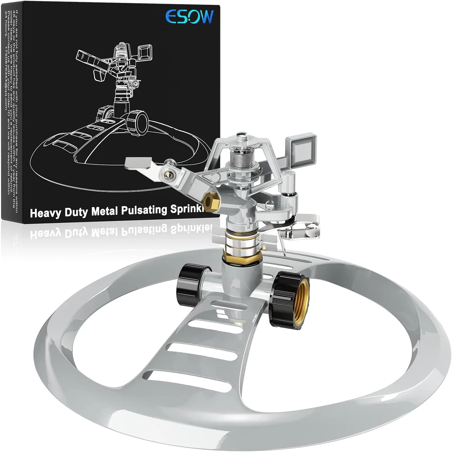 

Metal Pulsating Sprinkler with Heavy Duty Metal Base, Garden Lawn Sprinkler 360 Degree Rotating with Adjustable Spray Patte