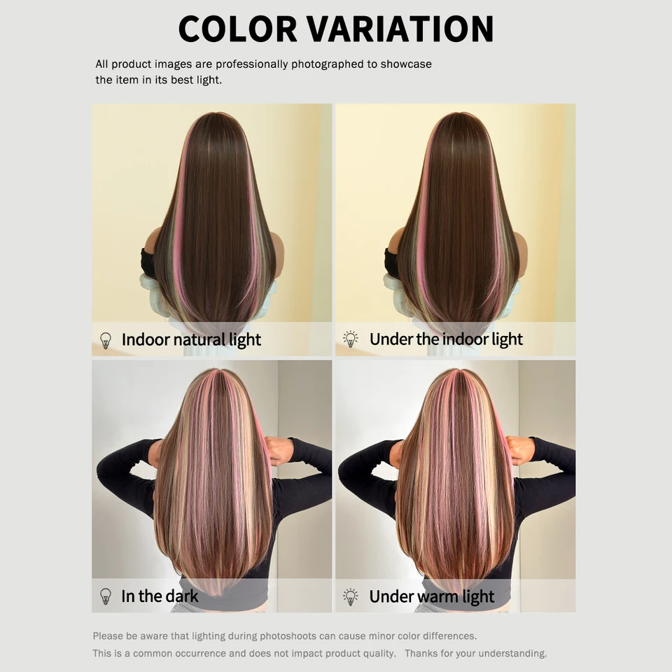 Peluca Larga y Colorida NAMM para Mujer con Flequillo, Aspecto Natural, Fibra Sintética Suave de Alta Calidad Resistente al Calor 6