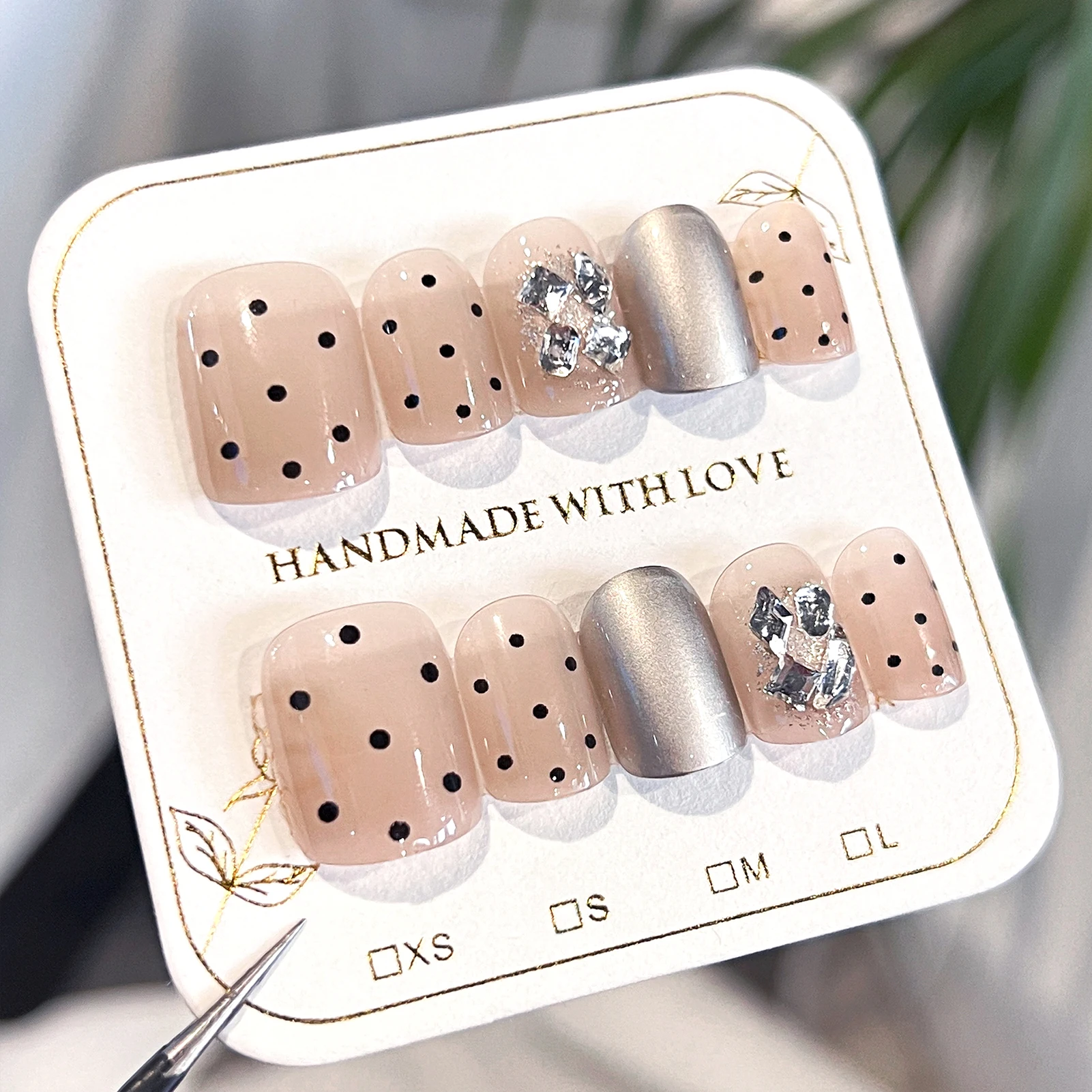 10pcs Short Square Head Press On Nails Wave Point Silver Diamond Decor Fake Nails Full Cover Simple Stick-on False Nail Wearable