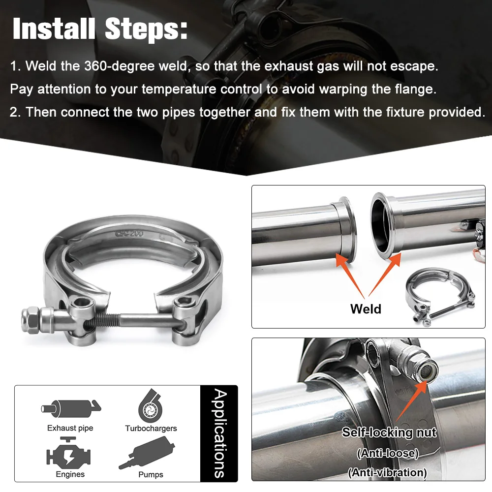 WLR Universal 2.0 inch Auto Parts V-band clamp kit for Turbo, Exhaust pipes Turbo Downpipe Exhaust Clamp V band WLR-VCN2