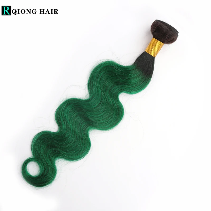 Green Hair Bundles Body Wave Human Hair Weave 1pc Vietnamese Remy Hair Dark Roots 1b/Purple 2 Tone Ombre Hair Wavy Extensions