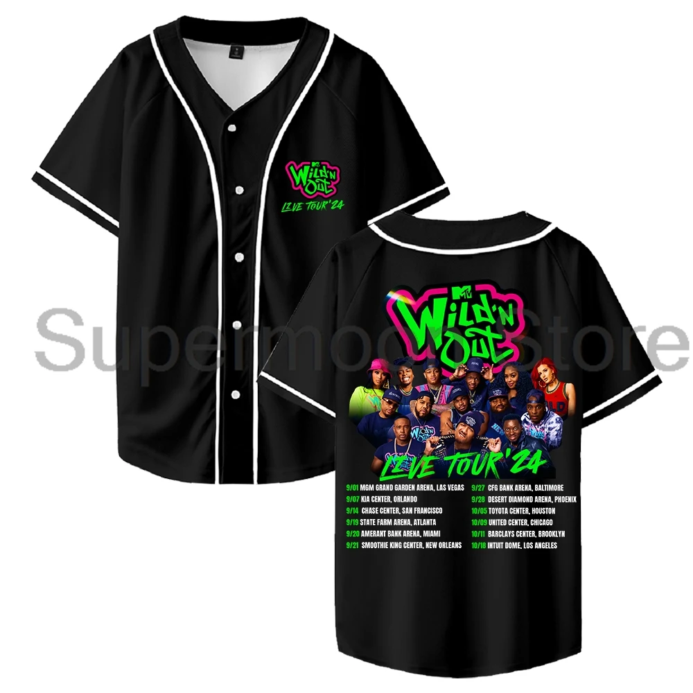 Wild'N Out Live Tour 2024 Baseball Jersey Tee V-Neck Short Sleeve Button-up Shirts Women Men Streetwear Hip Hop Clothes