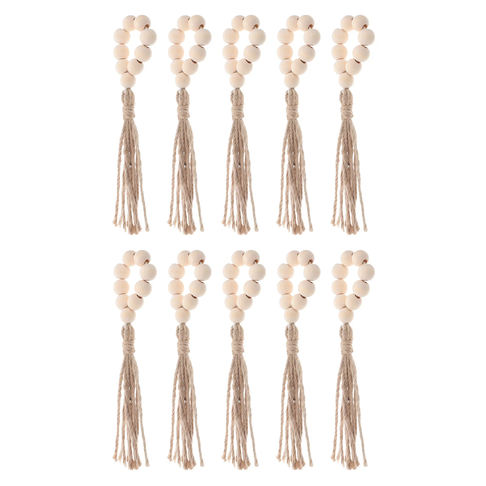 

10Pcs Farmhouse Beads Wood Garland Tassels Rustic Prayer Boho Wall Hanging Decor Natural Wooden Garland Christmas Beige