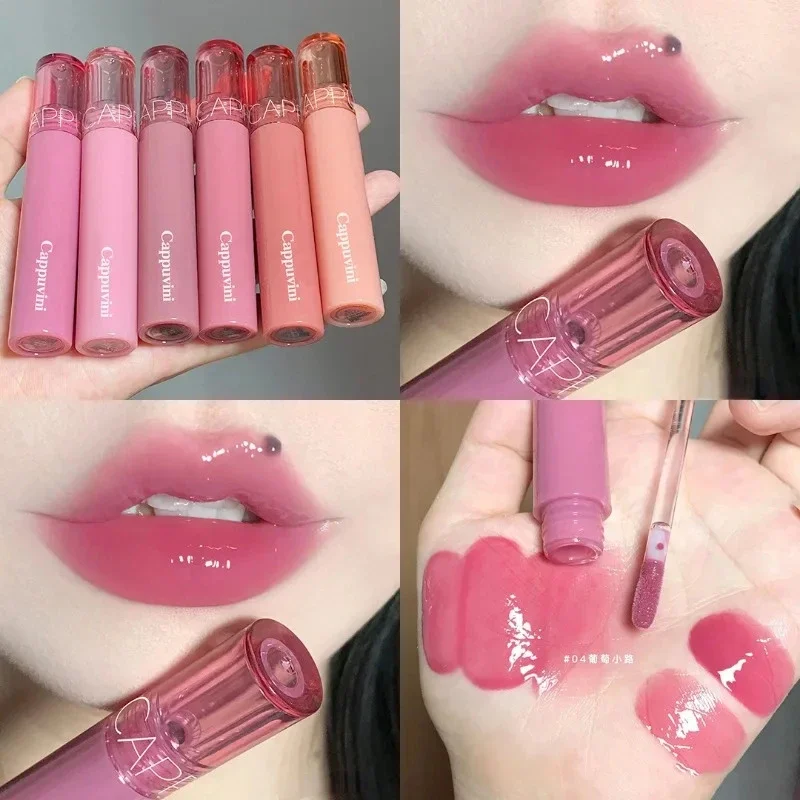 Waterproof Mirror Jelly Lip Glaze 6 Colors Water-light Lip Gloss Long Lasting Moisturising Glossy Red Lips Makeup Cosmetics