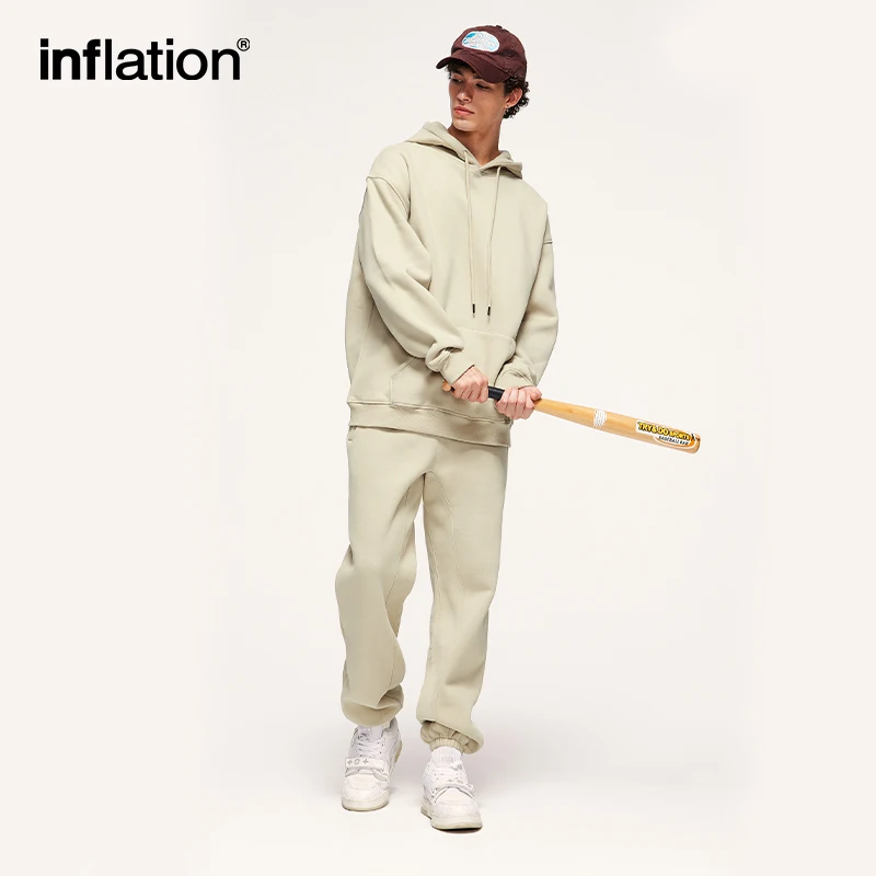 INFLATION Blank Matching Jogging Suit Unisex Winter Thick Fleece Tracksuit Set Mens Sweatpant Set