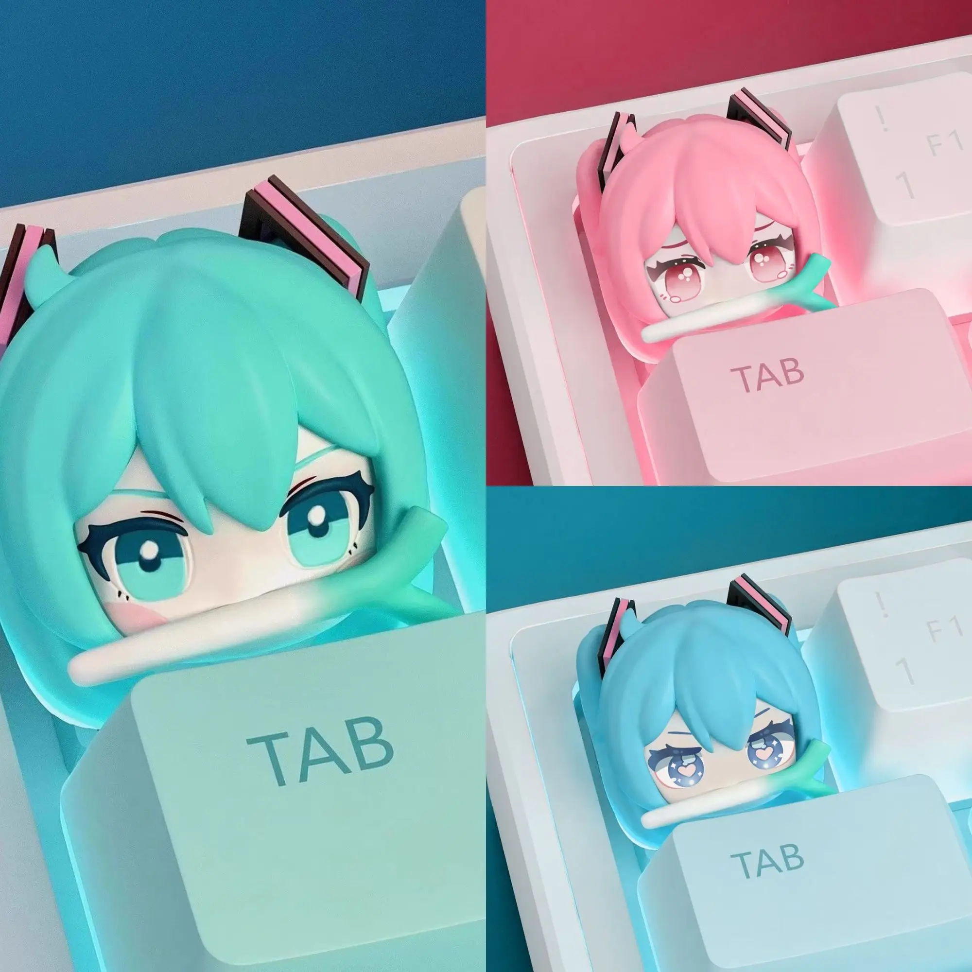 Hatsune Miku-teclas PBT de eje transversal de cebolla oscilante, tecnología de sublimación de Anime, teclas de teclado mecánico para juegos personalizadas