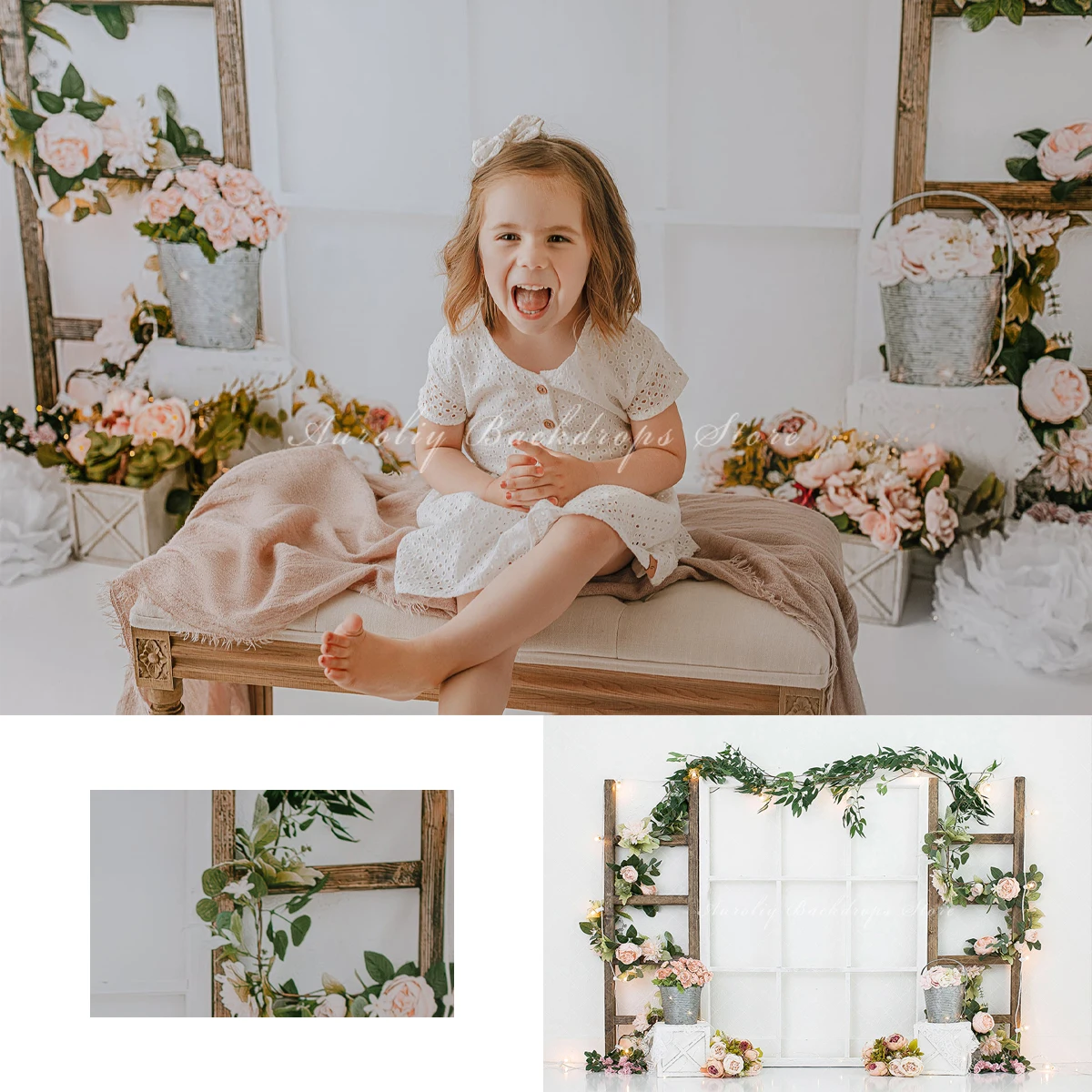 

Garden ladder Backgrounds Floral Cake Smash Kids Adult Photography Props Child Baby Decors Flowers Bloom Photo Backdrops