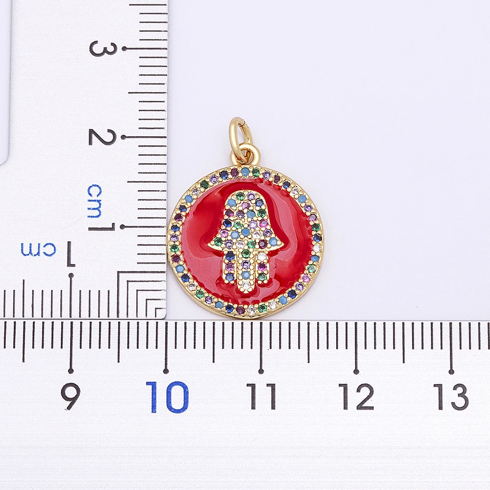 Nidin Women Hamsa Hand Necklace Enamel Round Pendant Multicolor Crystal Zircon Fatima Palm Amulet Lucky Protection Jewelry Gifts
