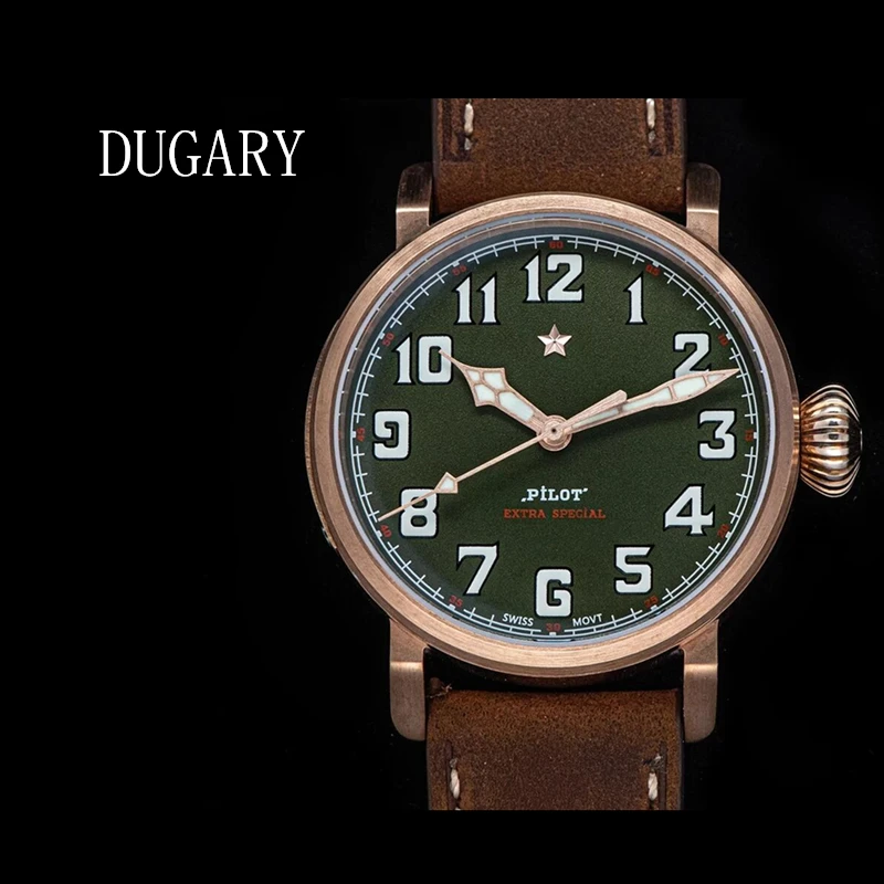 DUGARY Aviation Pilot bronze Automatic mechanical watches sapphire luminous waterproof 45mm Seagull movement Wristwatch 1963