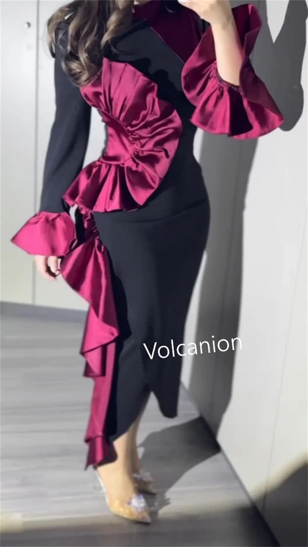 Customized Jersey Pleat Ruffle Sheath Jewel Midi Dresses Bespoke Occasion Cocktail Elegant Simple High Quality