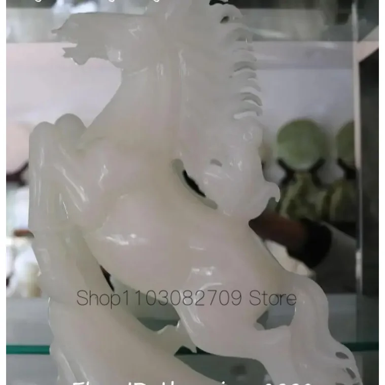 

9" China Natural White Jade Carving Running Horse Jun Horses Animal Statue