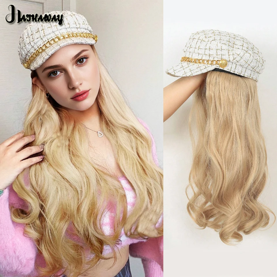 Hat Wig Women's Fashion In Autumn And Winter Sweet Fragrance Octagonal Hat Long Curly Hair Into One Wig Hooded Full Head Hat Wig