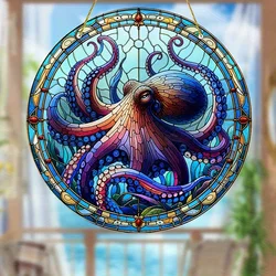 1 Pc Elephants Octopus Pattern Hanging Acrylic Plaque Sun Catcher Decoration Window Tea Party Outdoor Courtyard Blue Elegant