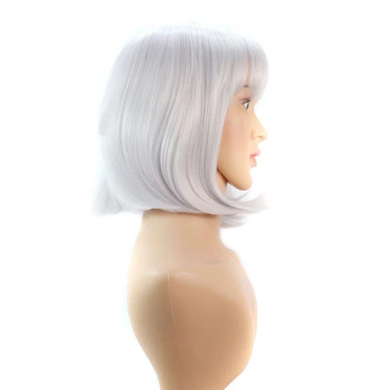 Zolin Gray Wig Daily Use Straight Short Hair Wigs BobHaircut With Bangs Grey Color For Woman Girls