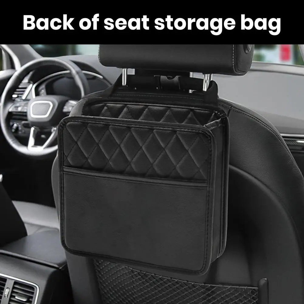 Car Backseat Storage Bag Waterproof PU Leather Hanging Organizer Stain-resistant Vehicle SUV Truck Seat Hanging Bag for Travel