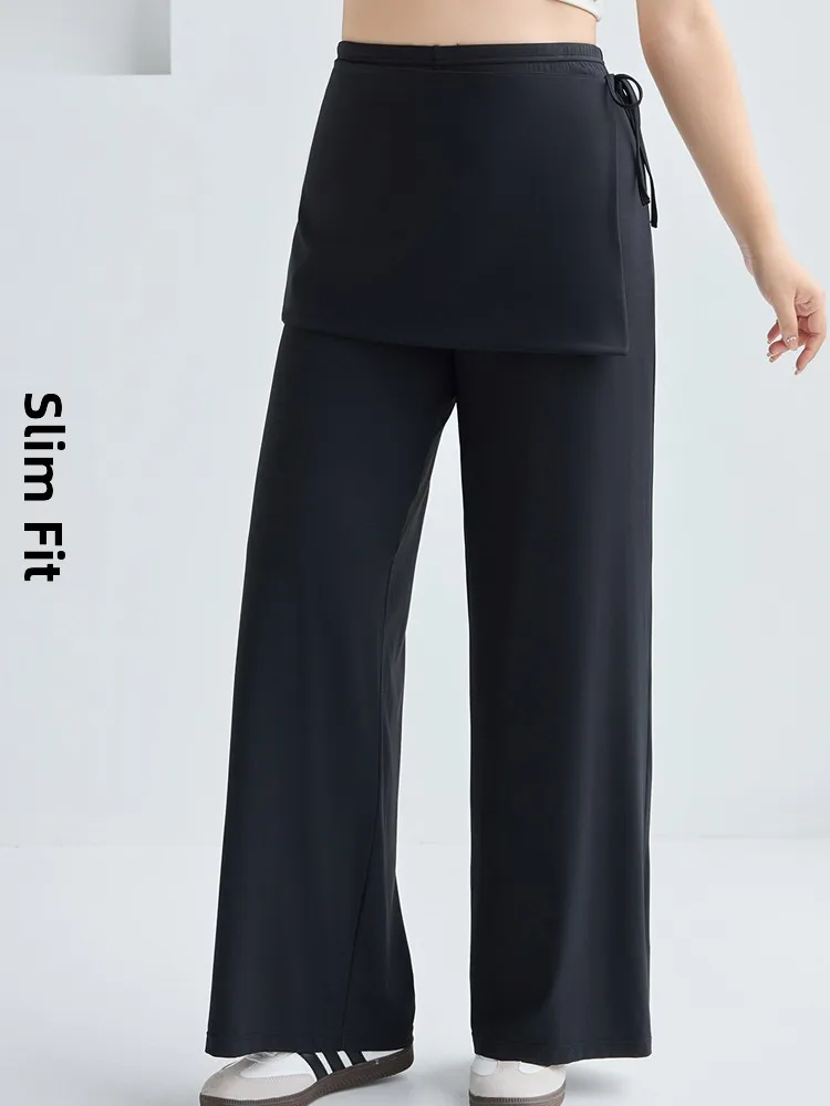 

Новинка 2025 года, брюки больших размеров, женская летняя уличная одежда, брюки для йоги, прямые тонкие брюки из ледяного шелка, длинная футболка с низкой талией...