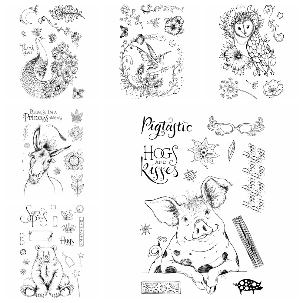 Pfau Vögel Tier Schwein Pferd Bär Klare Silikonstempel HOGS UND KISSES Wortspiel Wörter Siegel DIY Papierkarte Tinte Stempelprojekt