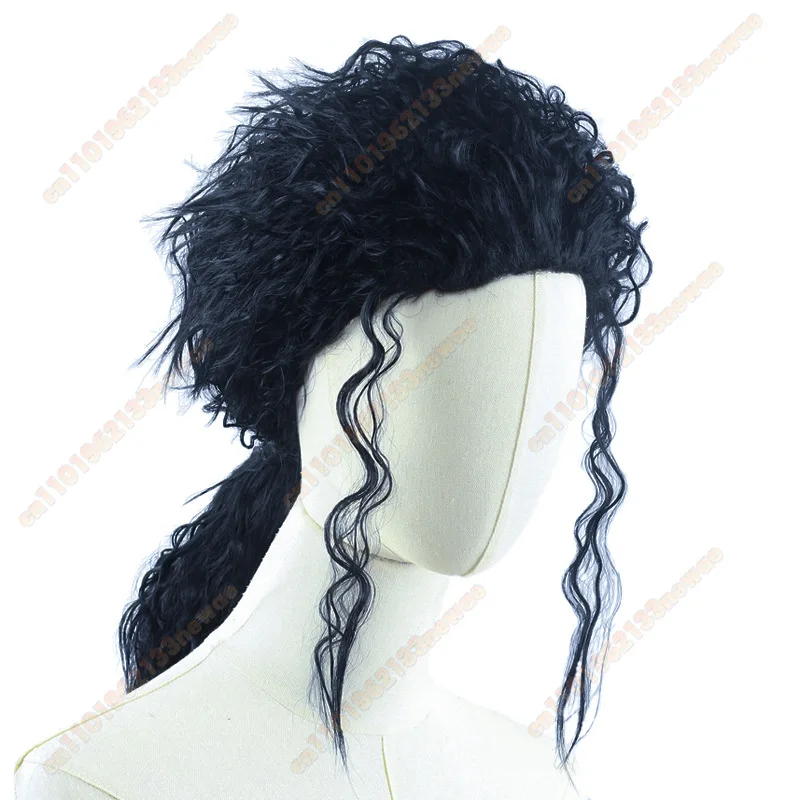 Michael Cosplay Black Wig MJ Adult Men Long Curly Hair Heat Resistant Synthetic Wig Masquerade Carnival Party Prop