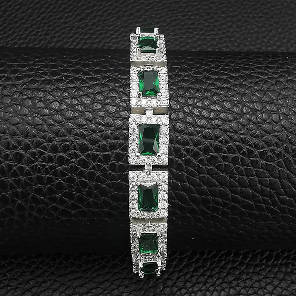 Square Crystal Charm Bracelet 925 Sterling Silver Bracelet Luxury Style Birthday Gift gemstone for women jewelry
