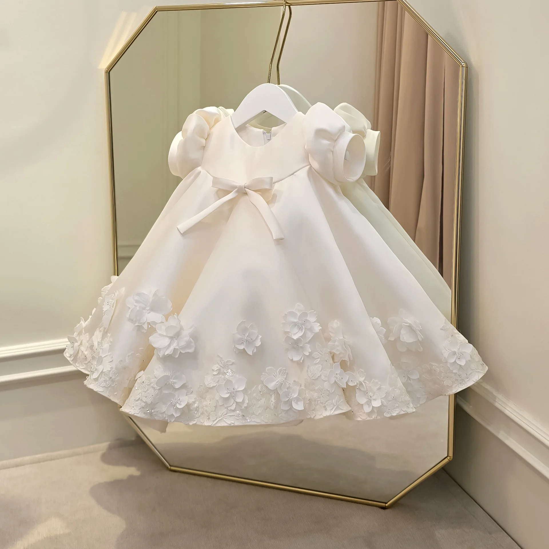 

White Toddler Baby Party Dresses Girls Children Clothes Short Sleeves Birthday Princess Dress Outfits Sets