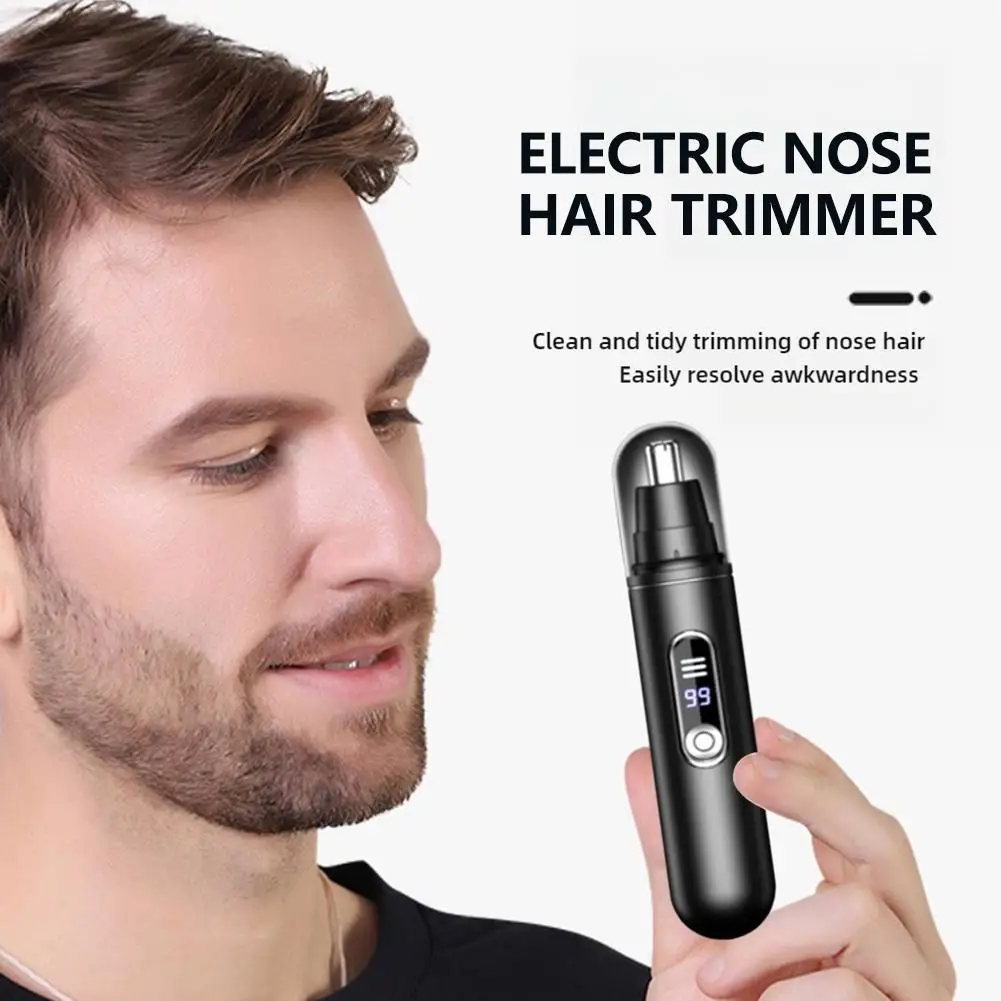 

Триммер для волос в носу, портативный прочный триммер для волос в ушах, безболезненный со светодиодным дисплеем, безопасный электрический триммер для путешествий типа C для мужчин