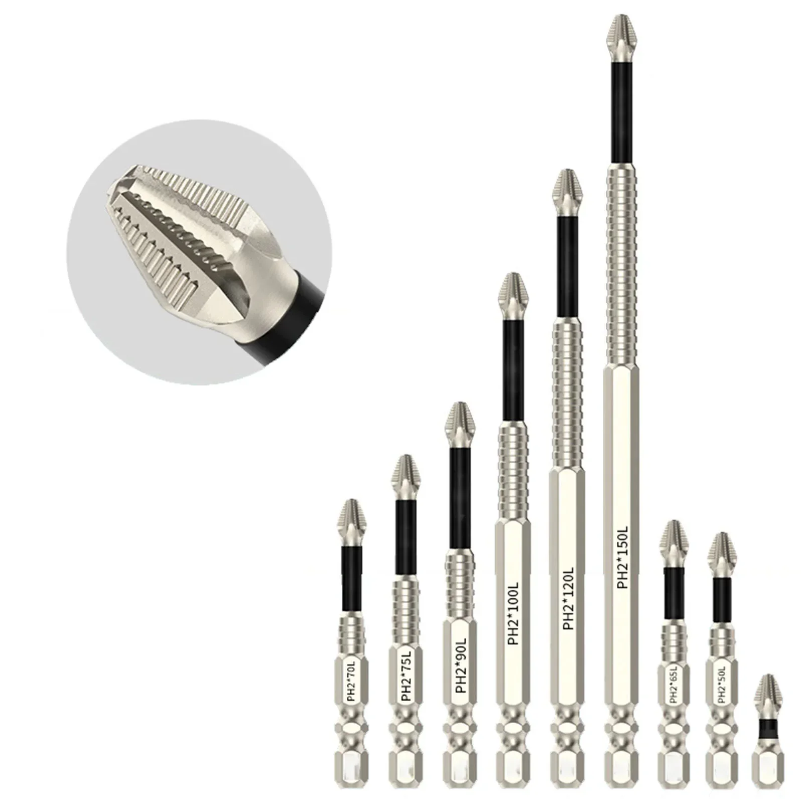 Chave de Fenda Magnética Antiderrapante de Aço Liga Brocas Longas Haste Sextavada Cabeça Ph2 Ferramentas Manuais 1pc 25 Mm150 mm