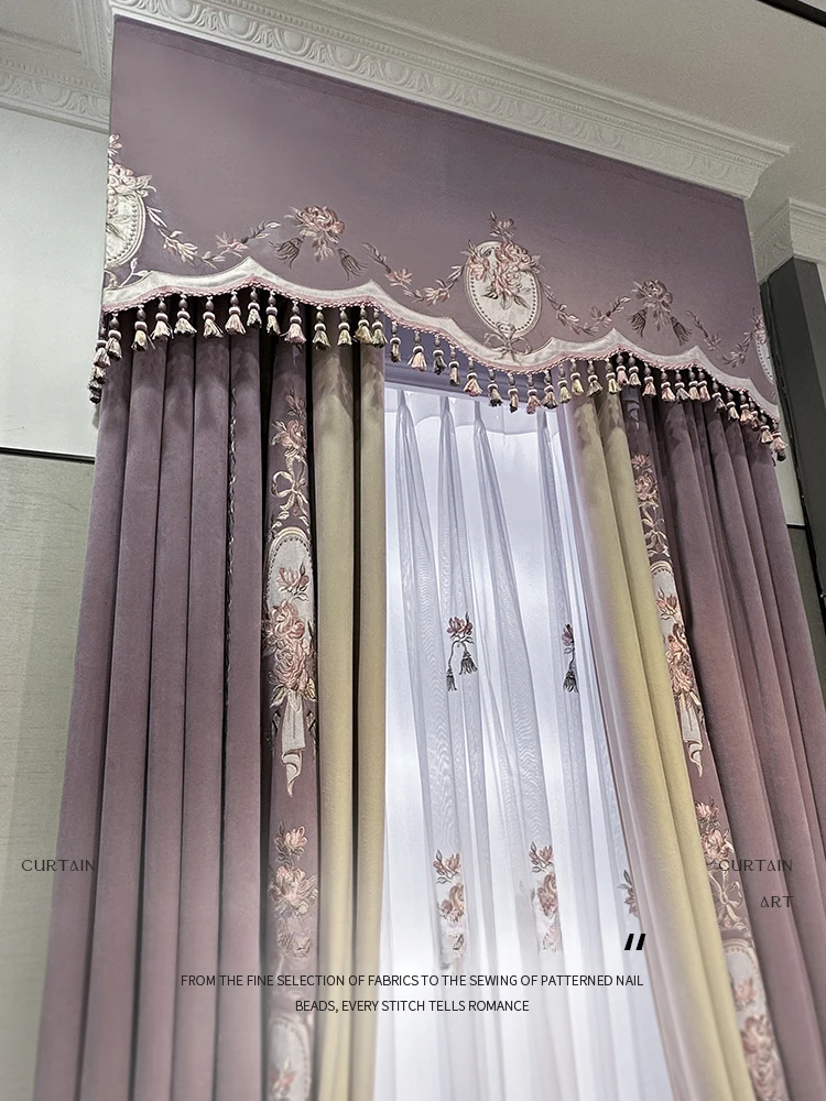 OLOEY Curtains for Bedroom Living Room Custom-made European Modern Thick Embroidery Luxury High-end Atmospherec Tulle Valance