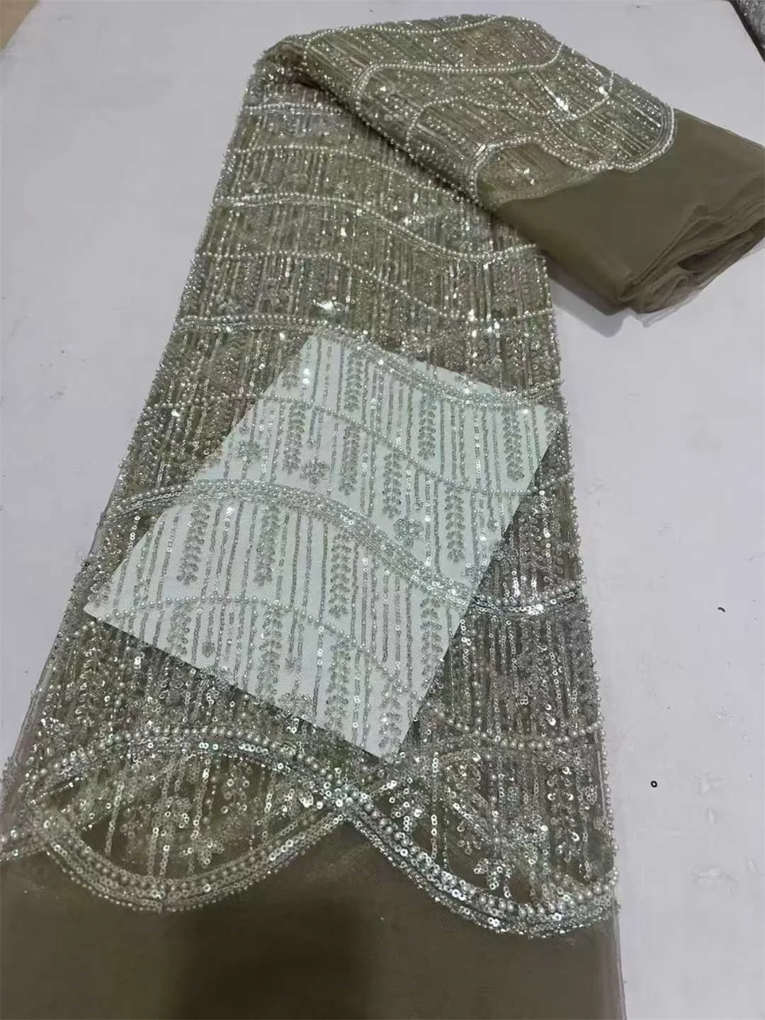 

Sequins Tulle Lace Fabric 2025 High Quality African Sequins Embroidery Nigerian Lace Fabric French 5Yards For Sewing Party Dress