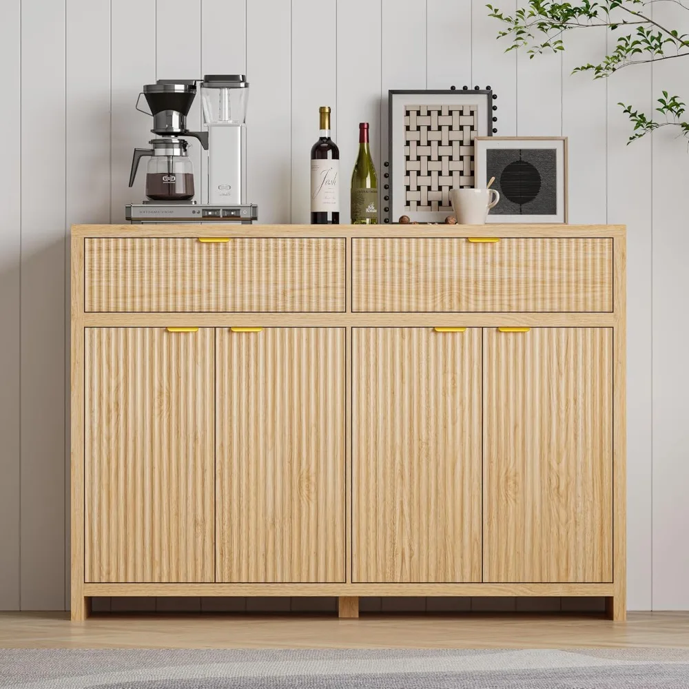 

Fluted Sideboard Buffet Cabinet with Storage and Large Drawers, 55" W Credenza Storage Cabinet for Living Room or Entryway, Farm
