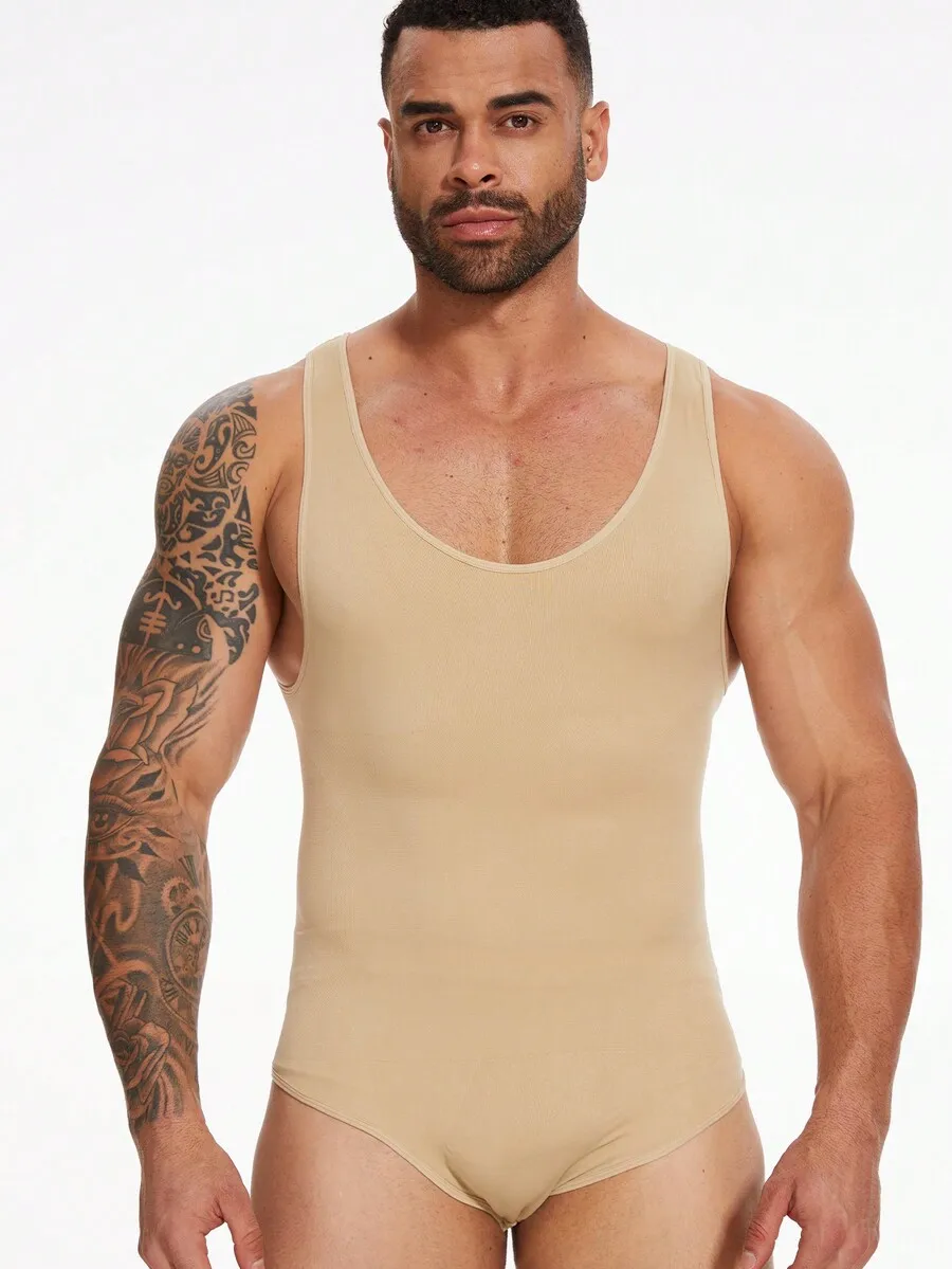 

Mens Compression Bodysuit Tummy Control Slimming Tank Top Open Crotch Shapewear
