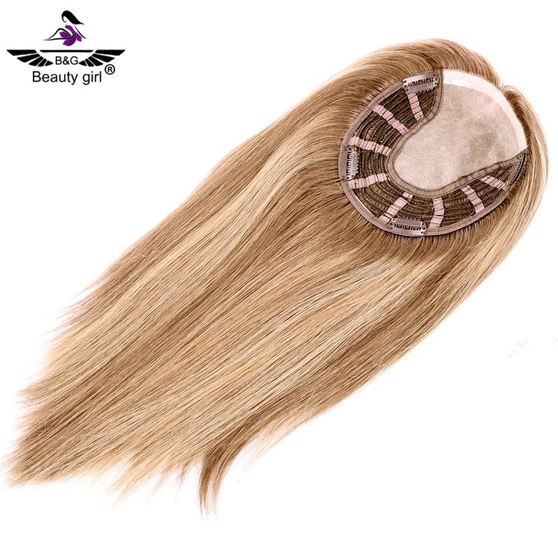 

Light Density European Human Hair Topper Highlighted Blonde Mono Base Toupee 8'' 14'' Short Length For Women
