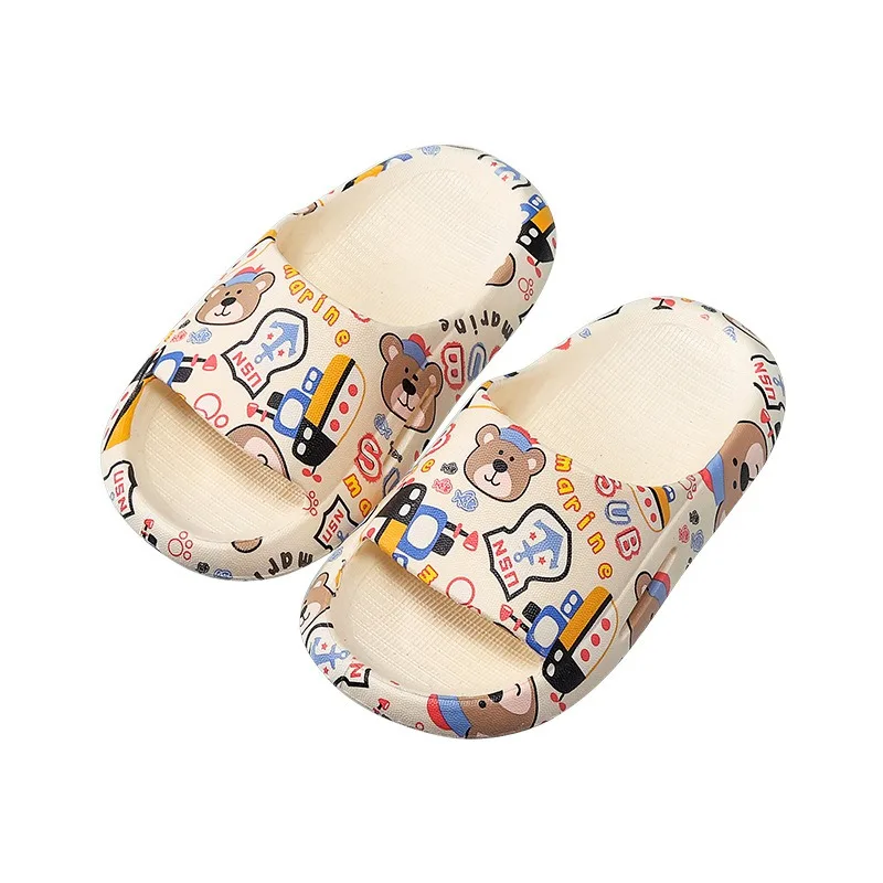 Baywell Kids Slippers Shoes Cartoon Printing Soft Bottom PVC Summer Bathroom Beach Shoes Children Boys Girls Anti-Slip Slippers