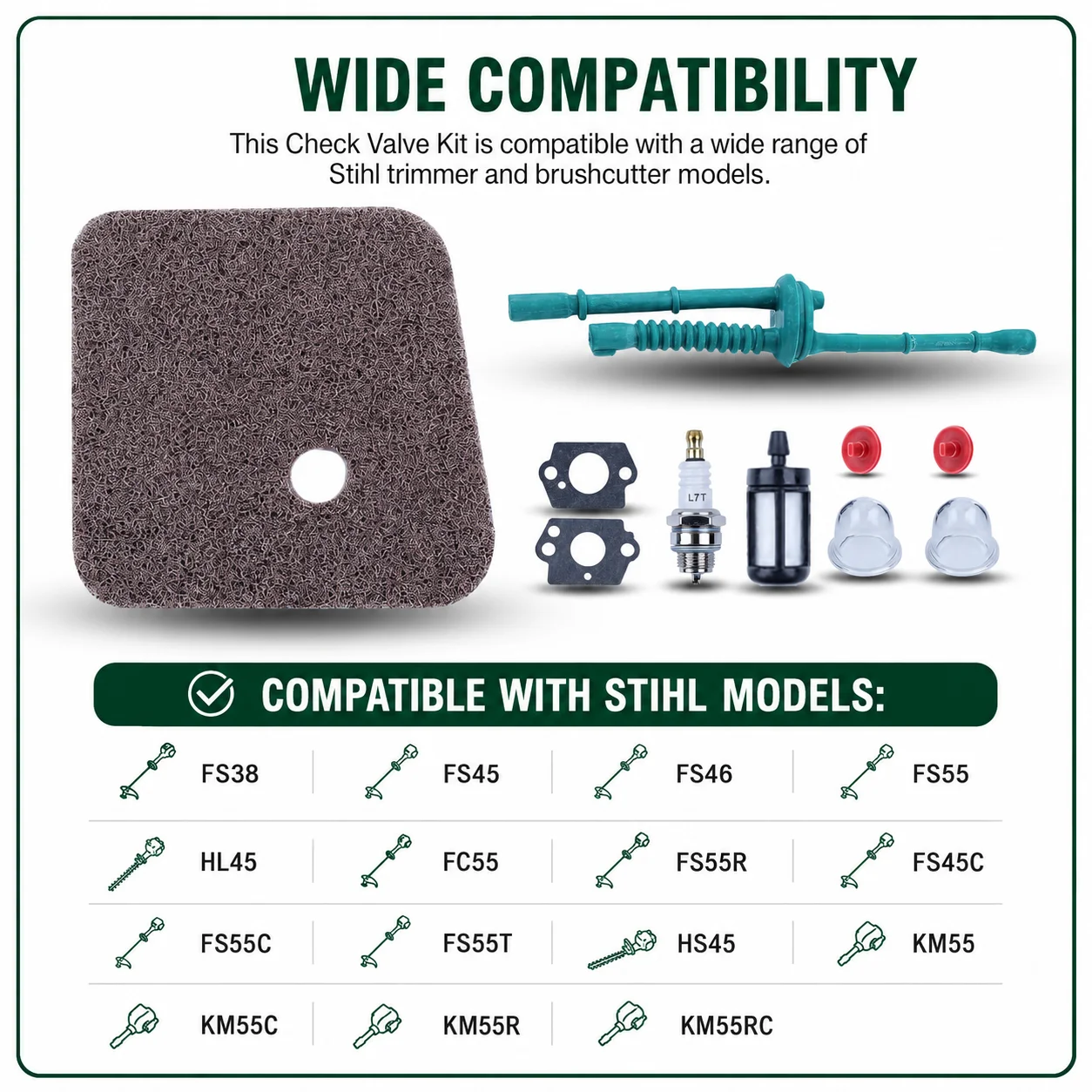 Fuel Line Air Filter Spark Plug Carb Gasket Kit for Stihl FS46 FS55R HS45 KM55 FS45C FS55T FS55C KM55C Replaces 41403587702