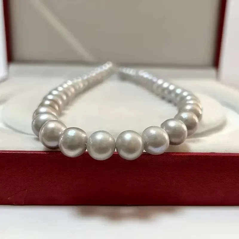 

10-11mm Natural Gray Pearls Necklace 925 Silver Clasp, , Perfect Jewelry for Wedding or Anniversary Gift