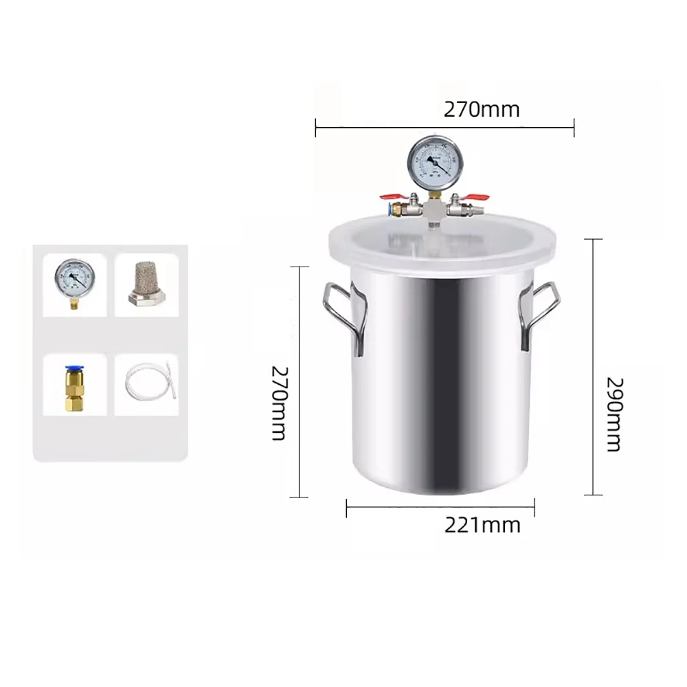10L Stainless Steel Vacuum Defoaming Tank Dispensing Machine Pressure Pot Glue Storage Bubble Removal Vacuum Sealing Container