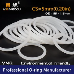 White Silicon O-ring Silicone/VMQ CS5mm OD55/60/65/70/75/80/85/90/95/100/105/110/115*5mm Oring Seal Rubber Ring Gasket Washer.-.