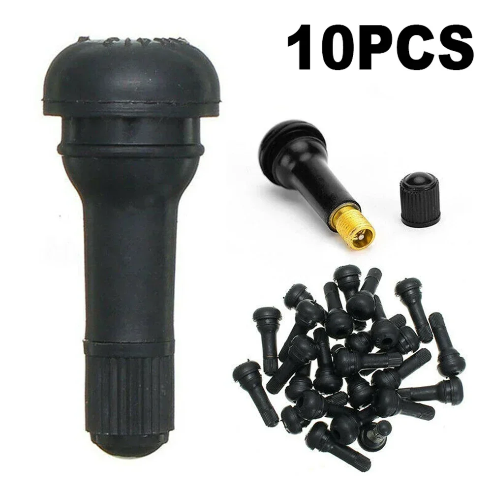 Cap Valve Stems TR413 Tyre Accessory Black SET Tubeless 10Pcs Rubber Snap In Type Exterior Replacement Durable