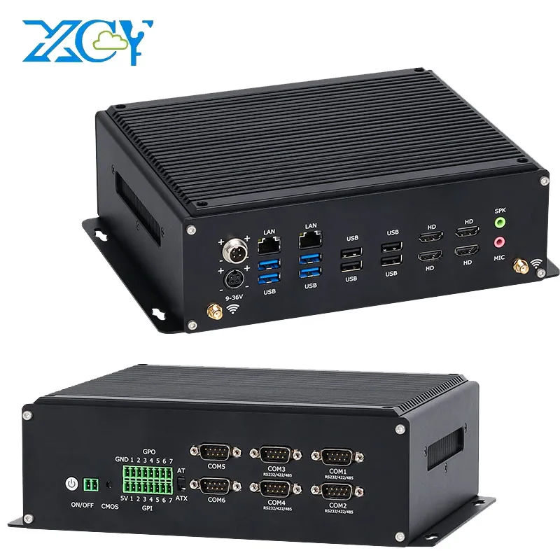 XCY Industrial Mini PC with i5-14450HX Support Linux Pfsense GPIO 3G 4G LTE WIFI Computer with 4xHDMI 4xUSB3.0 4xUSB2.0 6xRS232