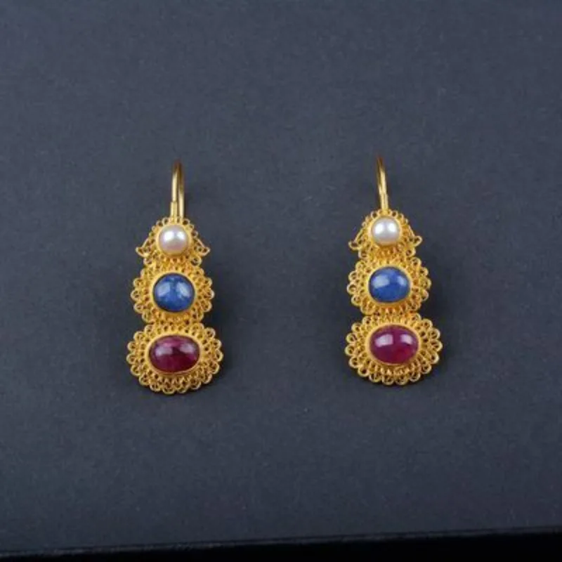 أقراط متدلية أنيقة على شكل قرع على شكل قصر صيني قديم مطلية بالذهب لهدية مجوهرات الزفاف التقليدية من Hanfu