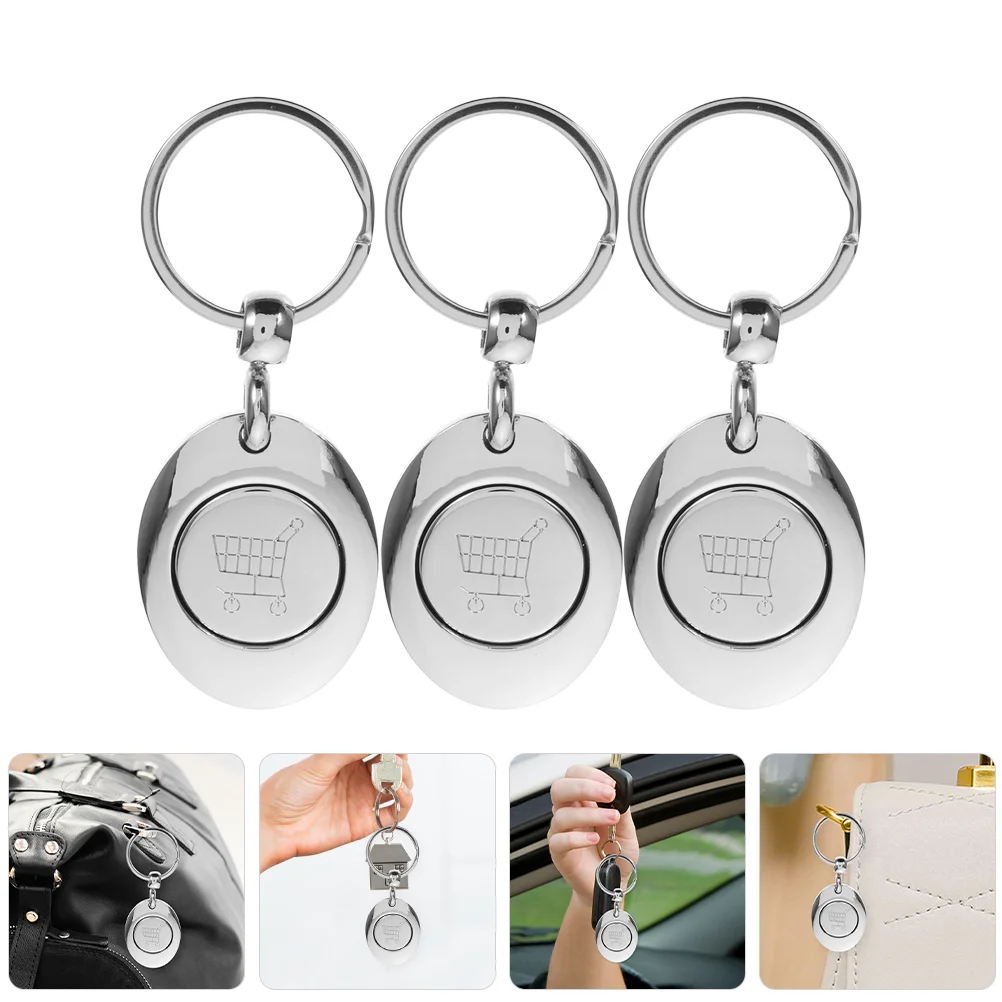 

3pcs Zinc Alloy Keychain Shopping Trolley Tokens Portable Small Cart Keyring Lightweight Practical Metal Token