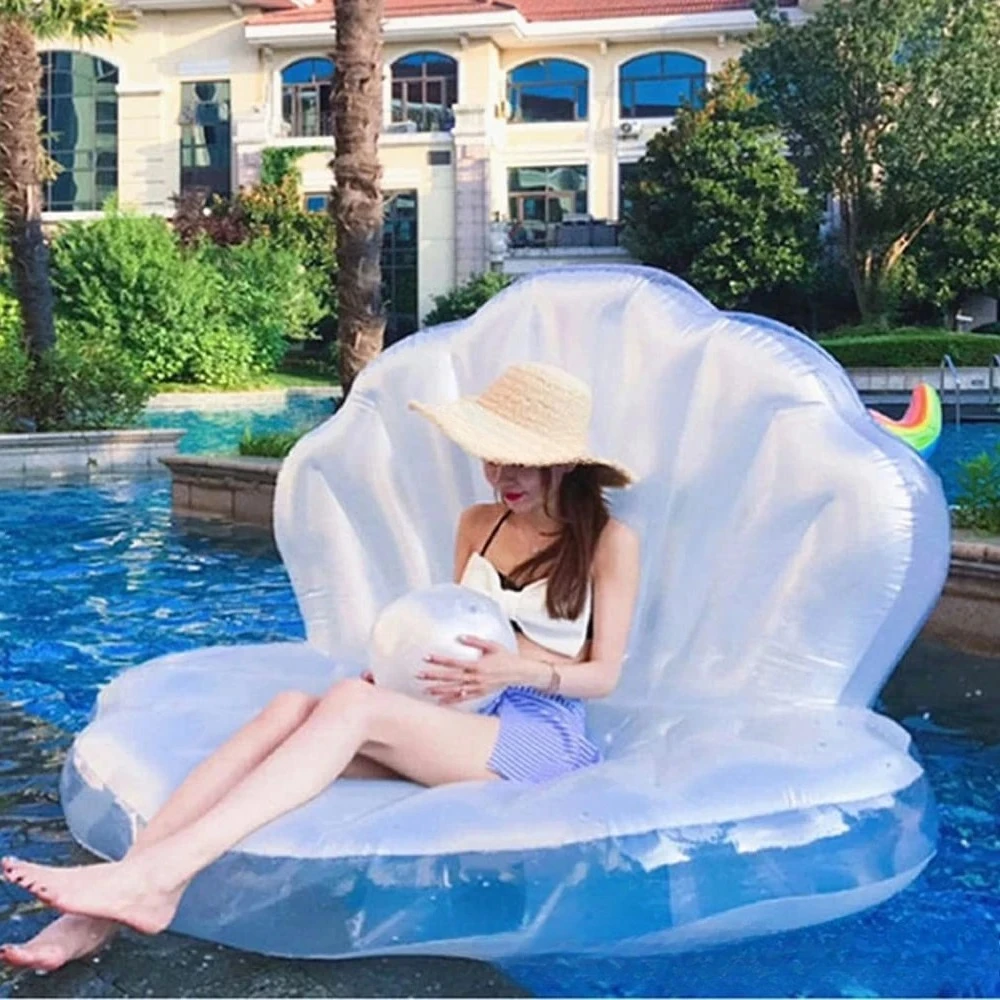 Beach Vacation Shell Inflatable Float PVC Pearlescent Scallop Floating Bed Adult Leisure Water Lounge for Pool