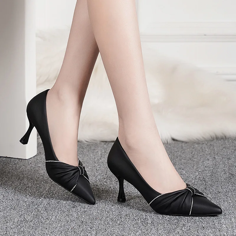 Black High-heeled Women\'s Slender Heel 2024 Autumn New Pointy Work Shoes Temperament Career Women\'s Shoes Not Tired Feet