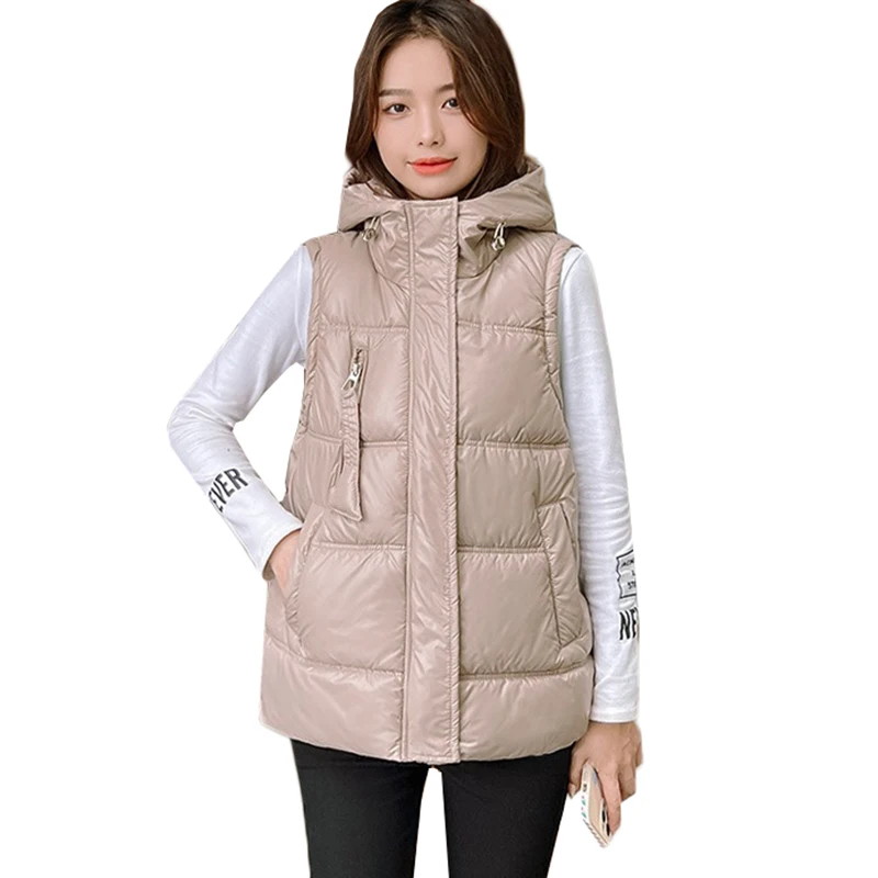 

2023 New No Wash Bright Face Down Cotton Vest Womens Waistcoat Autumn Winter Sleeveless Jacket Thick Warm Vests Outerwear Female